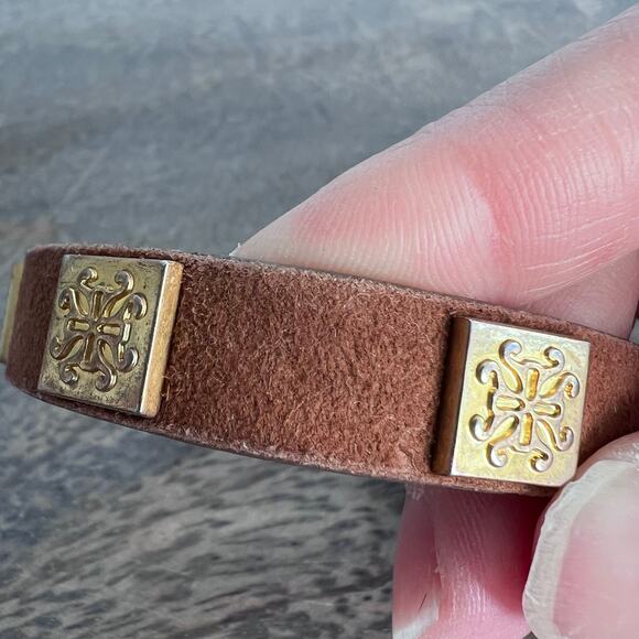 Rustic Cuff Brown and Gold Leather Adjustable Bracelet - Picture 3 of 7